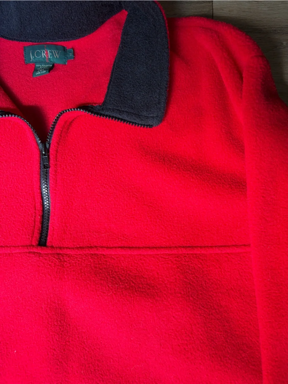 J. Crew Men’s Red Quarter-Zip Fleece with Black Collar